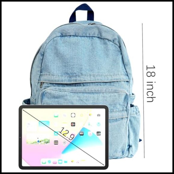 Denim Backpack Casual Daypack Retro Lightweight Travel Laptop Bag Classic main image 5